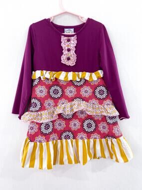 Three Sisters Girls size 4 Tiered Long Sleeve Dress Floral Ruffles Fall Winter